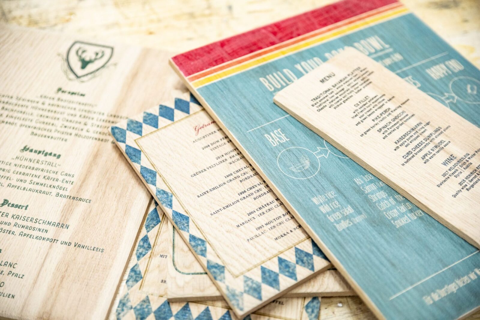 Speisekarte aus Holz - Direktdruck auf Eiche