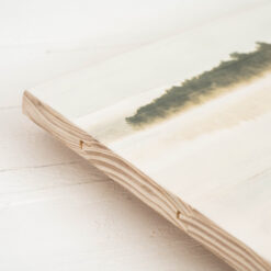 Seitenansicht eines Fotodrucks auf Holzlatten mit sichtbaren Kanten.